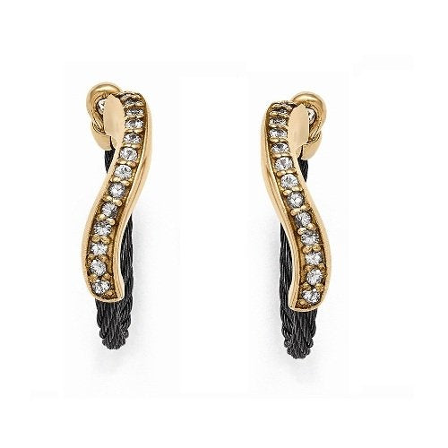 Tango Collection Black Ti Memory Cable and Bronze White Sapphire Hoop Earrings
