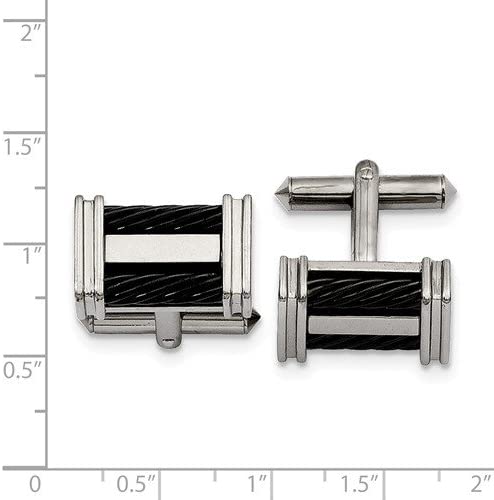 Titanium and Black IP Cable Cable Cuff Links, 15X20MM