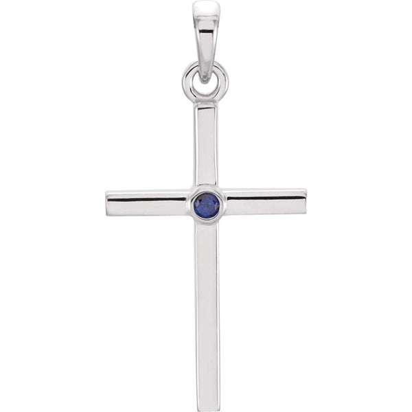 Platinum Blue Sapphire Inset Cross Pendant (22.65x11.4MM)