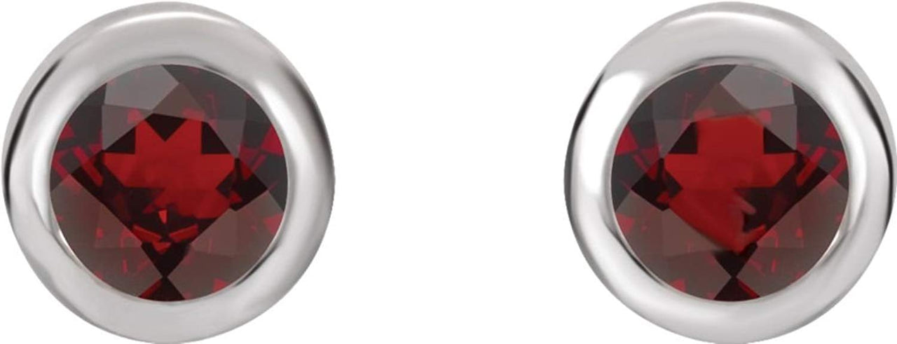 Simulated January Birthstone CZ Solitaire Stud Earrings, Rhodium-Plated Sterling Silver