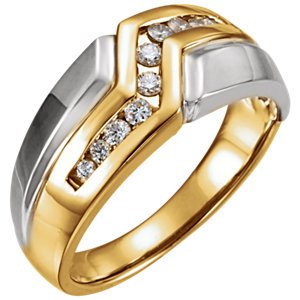 Men's 10-Stone Diamonds Channel Set 8.9mm 14k Yellow and White Gold Band, Size 10.5