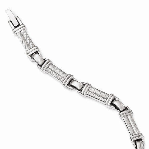 Men's Polished and Brushed Stainless Steel Textured Bracelet, 8"