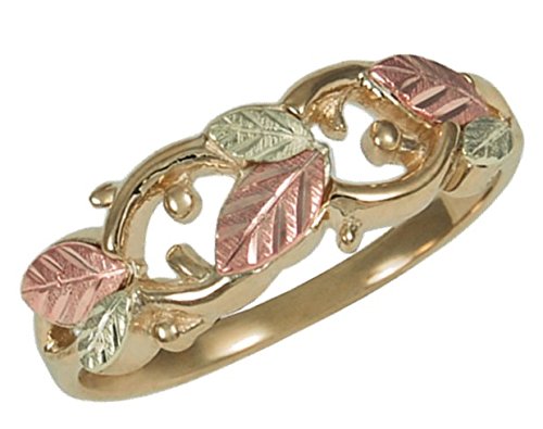 Ave 369 Cut-Out Leaf Band, 10k Yellow Gold, 12k Green and Rose Gold Black Hills Gold Motif