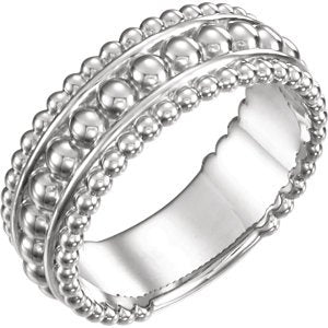 Mirror-Polished Beaded Ring, Rhodium-Plated 14k White Gold, Size 8.75