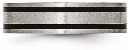 Brushed Titanium Black Enameled 6mm Flat Comfort-Fit Band, Size 6
