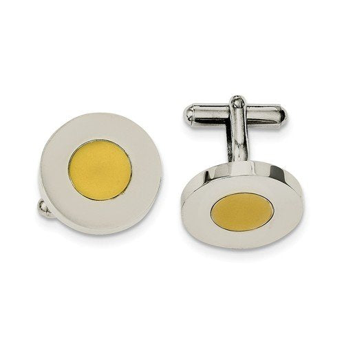 Stainless Steel Yellow IP-Plated Circle Cuff Links, 20MM
