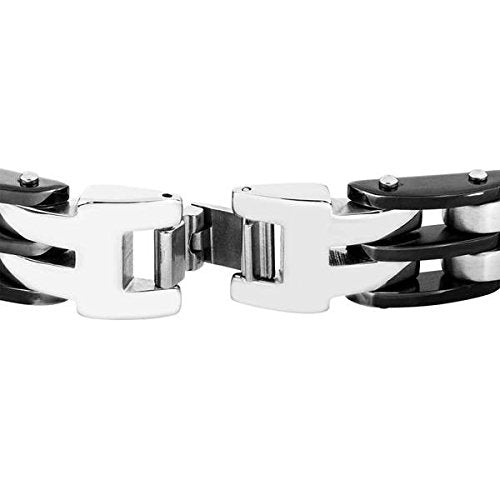 Men's Black CZ Cross with Ion Plated Bracelet, Stainless Steel, 8.5"