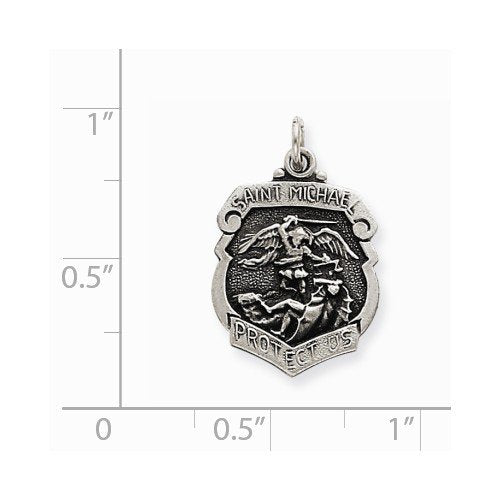 Sterling Silver St. Michael Badge Medal Charm Pendant (22X15 MM)