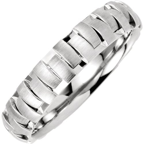 5mm 14k White Gold Satin and Polished Interlock Comfort Fit Band, Sizes 5 to 13