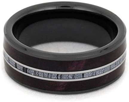 The Men's Jewelry Store (Unisex Jewelry) Purple Box Elder Burl, Cobaltium Mokume, Titanium 8mm Comfort-Fit Black Ceramic Sleeve Band, Size 15.75