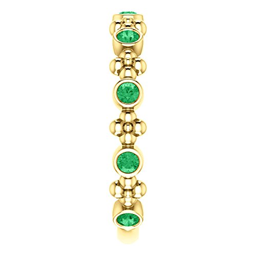 Genuine Emerald Beaded Ring, 14k Yellow Gold, Size 6.75