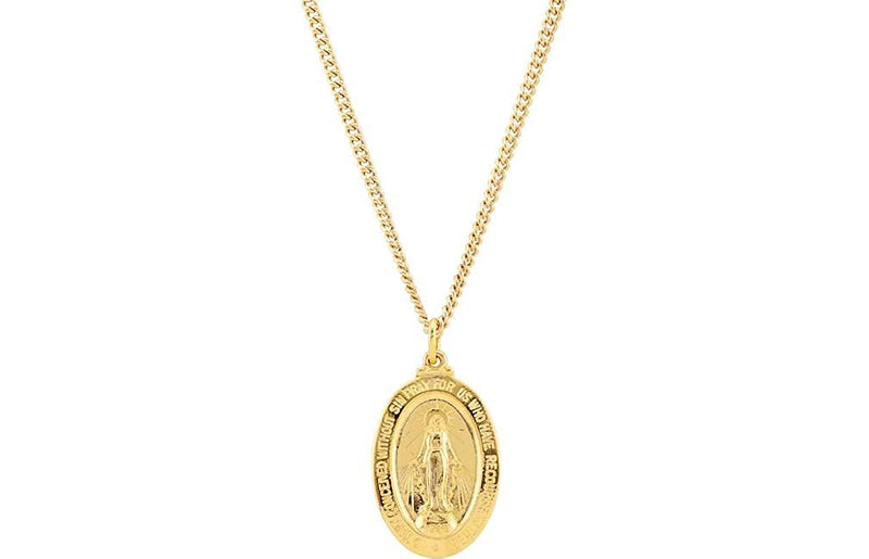 Sterling Silver 24k Gold-Plated Oval Miraculous Medal Necklace, 24" (28.82x17.82 MM)