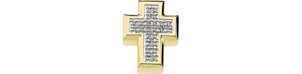 Diamond Bordered Cross 14k Yellow Gold Pendant