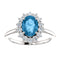 Swiss Blue Topaz and Diamond Halo 14k White OR Yellow Gold Ring, Size 7