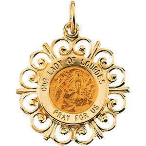 14k Yellow Gold Round Our Lady of Lourdes Medal (18.5 MM)
