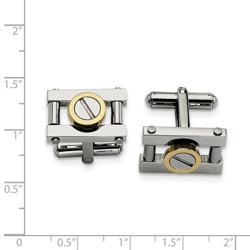 Yellow IP-Plated Stainless Steel Rectangle Cuff Links, 11X19MM