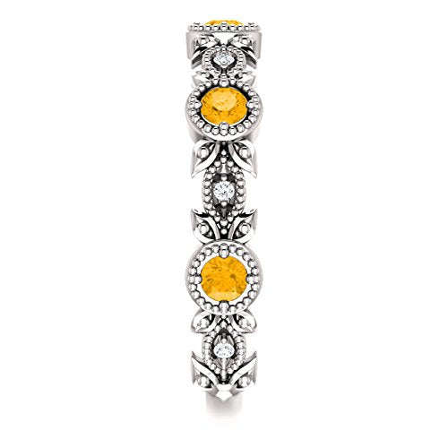 Citrine and Diamond Vintage-Style Ring, Rhodium-Plated 14k White Gold (0.03 Ctw, G-H Color, I1 Clarity)