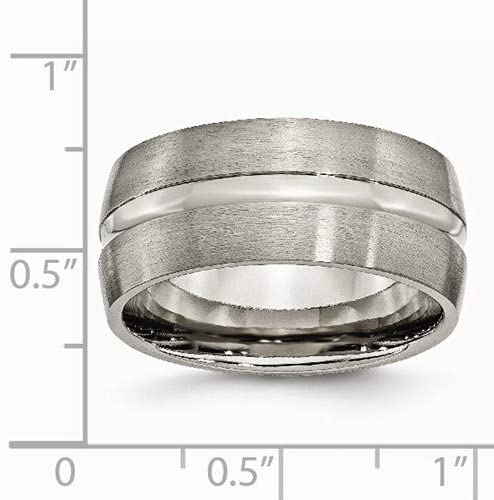 Brushed Titanium 10mm Grooved Comfort-Fit Band, Size 9.5