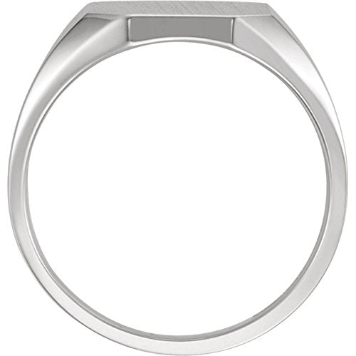 Men's Satin Brushed Signet Ring, 18k Palladium White, Size 11.75 (14X12MM)