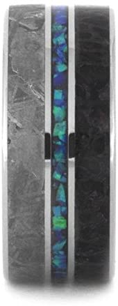 Crushed Synthetic Opal, Gibeon Meteorite, Dinosaur Bone 9.5mm Titanium Comfort-Fit Wedding Band, Size 7