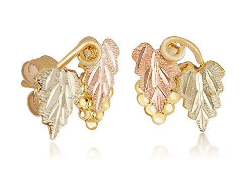 Two-Tone Leaf Post Earrings, 10k Yellow Gold, 12k Green and Rose Gold Black Hills Gold Motif