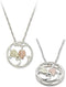 Circle Pendant Necklace, Sterling Silver, 12k Green and Rose Gold Black Hills Gold Motif, 18"