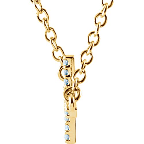 17-Stone Aquamarine Sideways Cross 14k Yellow Gold Pendant Necklace, 16-18"