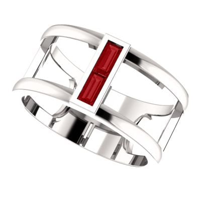 Ruby Baguette Negative Space Ring, Rhodium-Plated 14k White Gold
