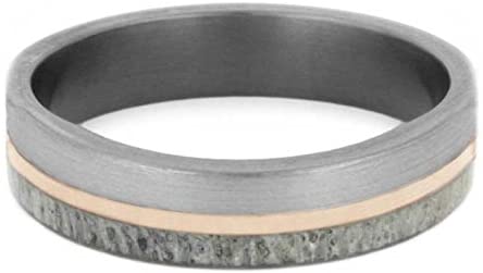 Deer Antler, 14k Rose Gold 6mm Brushed Titanium Comfort-Fit Wedding Ring, Size 8.25