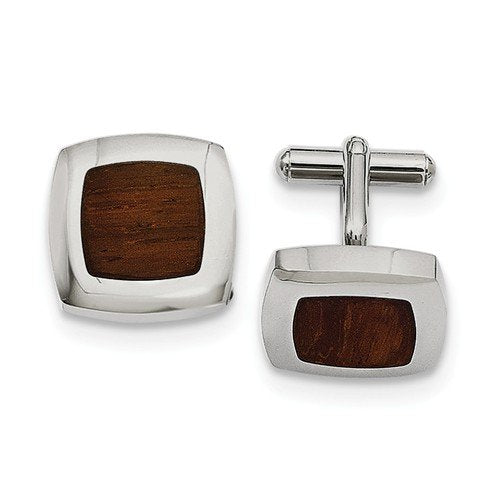 Stainless Steel Wood Inlay Square Cuff Links, 20MM