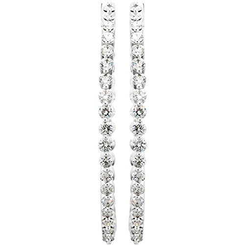 Diamond Inside-Outside Hoop Earrings, 14K White Gold (Color H+, Clarity I1 )