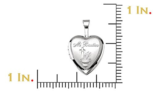 Girl's Sterling Silver 'Mi Bautizo' Latin Cross Heart Locket Pendant