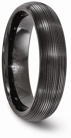 Black Ti Collection Black Titanium Domed Textured Lines 6mm Domed Wedding Band, Size 13
