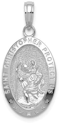 Rhodium-Plated 14k White Gold St. Christopher Oval Medal Pendant (29X15MM)
