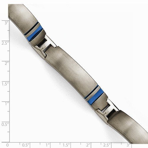 Men's Brushed and Polished Grey Titanium Blue Anodized Link Bracelet 8"