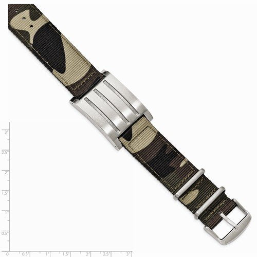 Men's Brushed and Polished Stainless Steel Camo Fabric Adjustable ID Bracelet