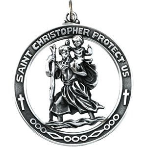 St. Christopher Medal Sterling Silver Necklace (29.00MM), 24"