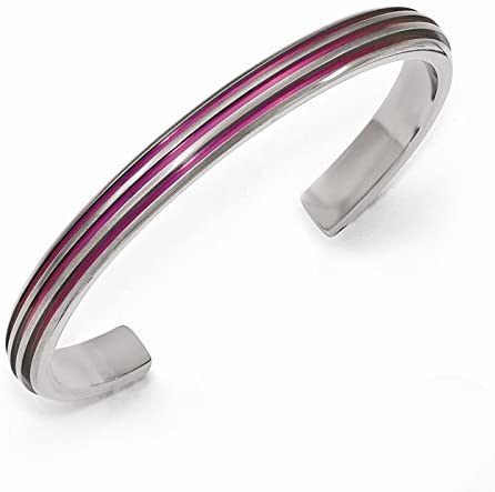 Titanium, Pink Anodized Grooved 7mm Cuff Bracelet