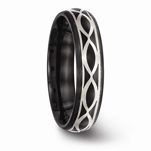 Edward Mirell Black Titanium and Sterling Silver Infinity 6mm Wedding Band