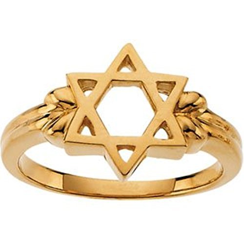 18k Yellow Gold Star of David Silhouette 12mm Ring, Semi-Polished, Size 7