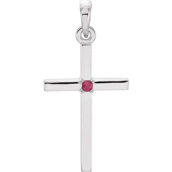 Platinum Ruby Inset Cross Pendant (22.65x11.4MM)
