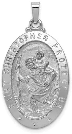Rhodium-Plated 14k White Gold St. Christopher Medal Pendant (34X19MM)