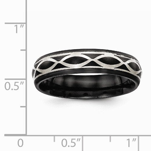 Edward Mirell Black Titanium and Sterling Silver Infinity 6mm Wedding Band
