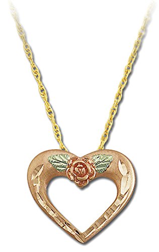Diamond-Cut Heart with Rose Pendant Necklace, 10k Yellow Gold, 12k Green and Rose Gold Black Hills Gold Motif, 18"