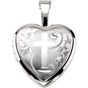 Sterling Silver Chapel Cross and Flower Heart Locket Pendant