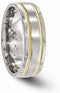 Gold Collection Brushed Titanium, 14k Yellow Gold Milgrain 7mm Grooved Bands,Size 12.5