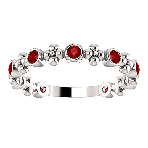 Created Ruby Beaded Ring, Rhodium-Plated Sterling Silver