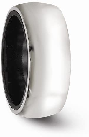 Edward Mirell Black Titanium and Sterling Silver Domed 10mm Wedding Band, Size 12.5