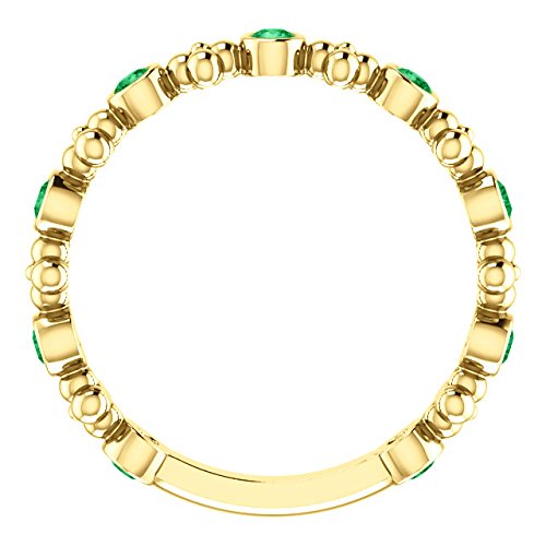 Created Emerald Beaded Ring, 14k Yellow Gold, Size 7.5
