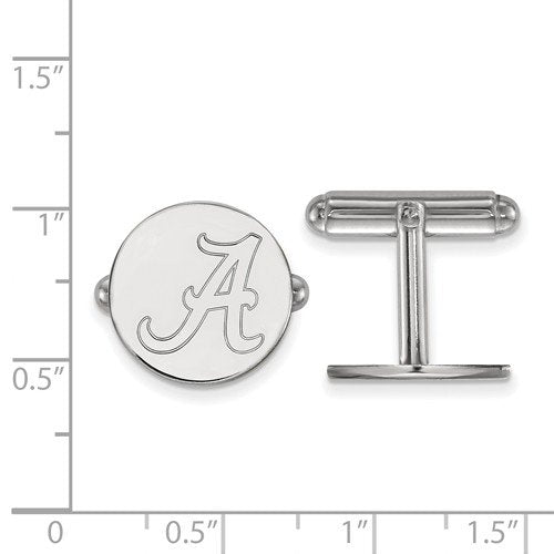 Rhodium-Plated Sterling Silver University Of Alabama Round Cuff Links, 16MM